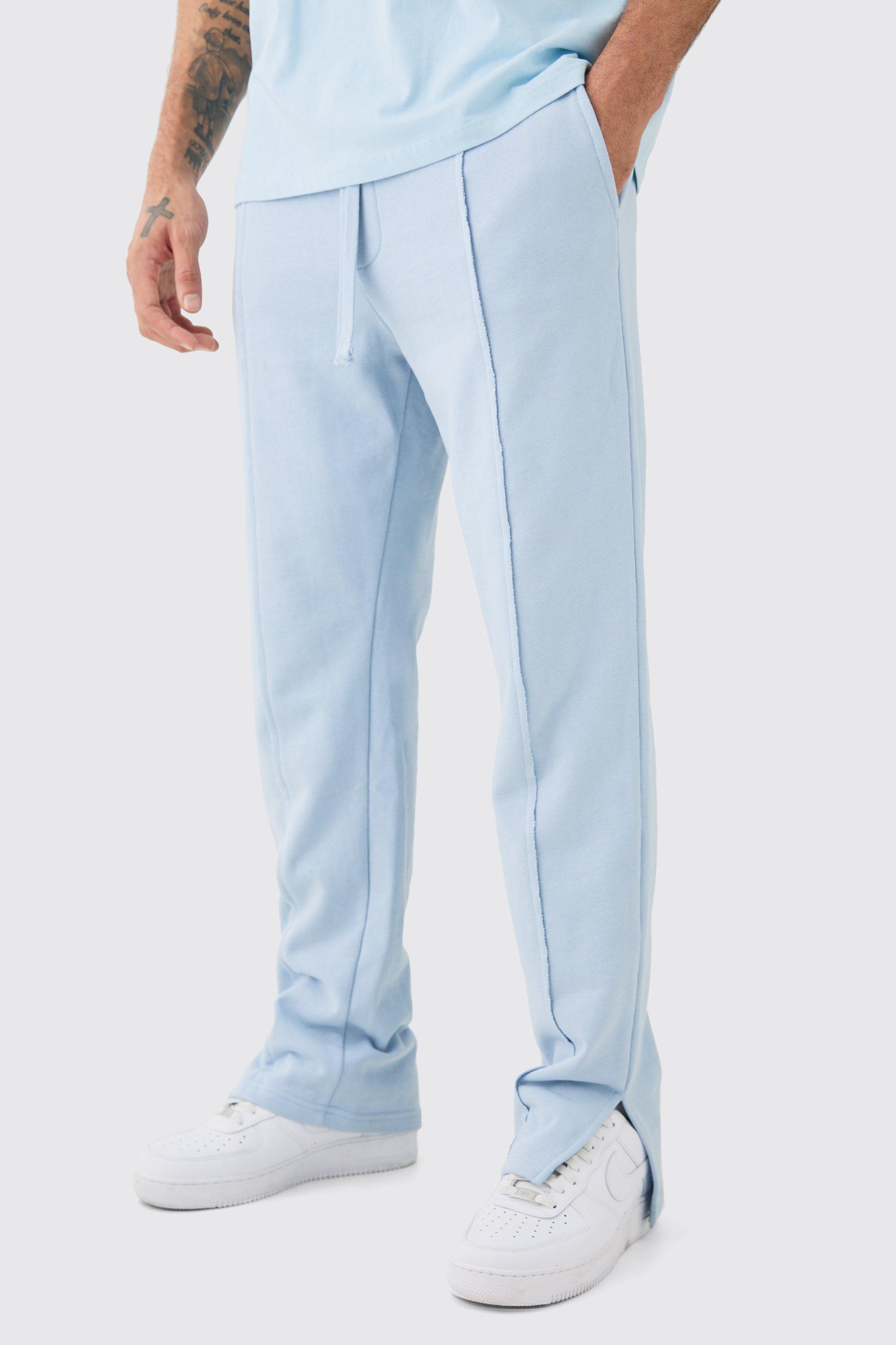 Mens Blue Regular Fit Split Hem Heavyweight Jogger, Blue